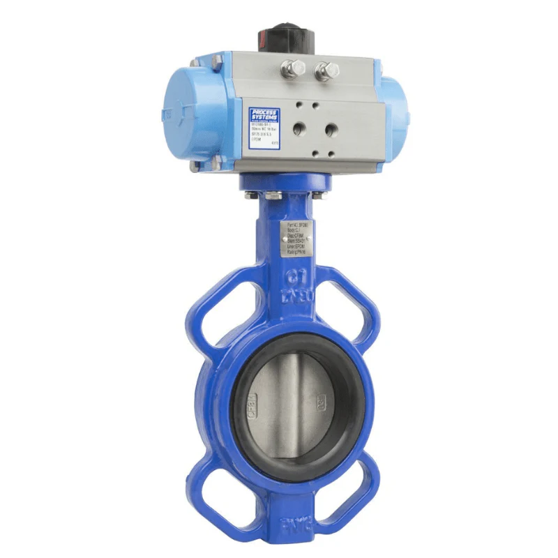 Cast Iron Wafer Butterfly Valve 16 Bar Double Acting Pneumatic 65mm FKM