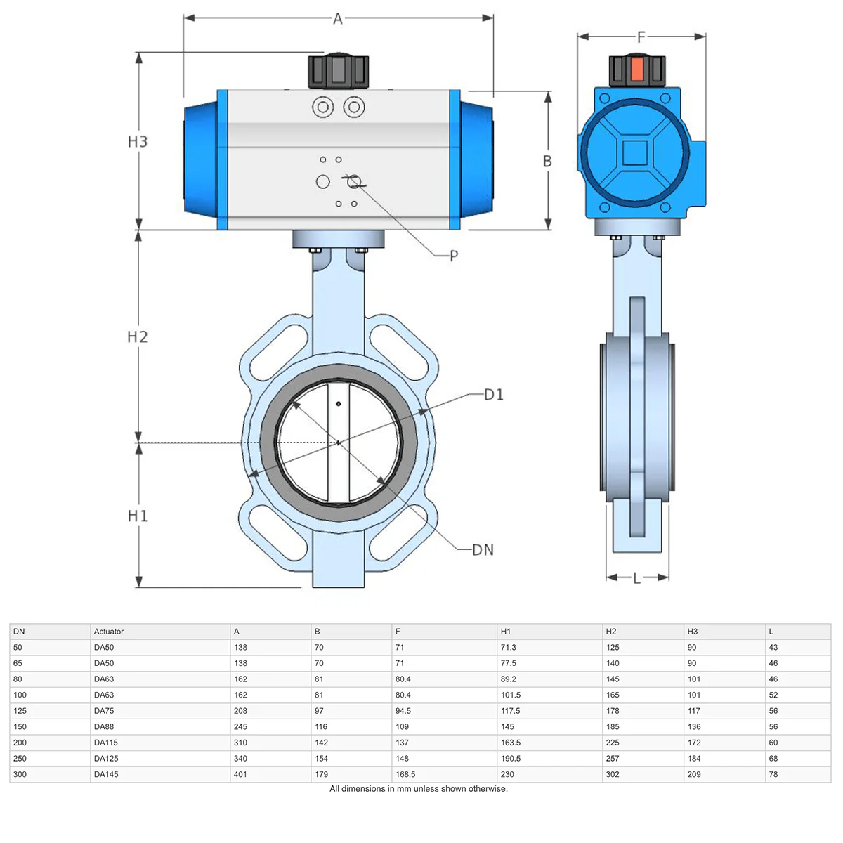 GO CI Body 316 SS Disc EPDM Liner BFDDA Butterfly Valves Actuated Double Acting Pneumatic - Image 4