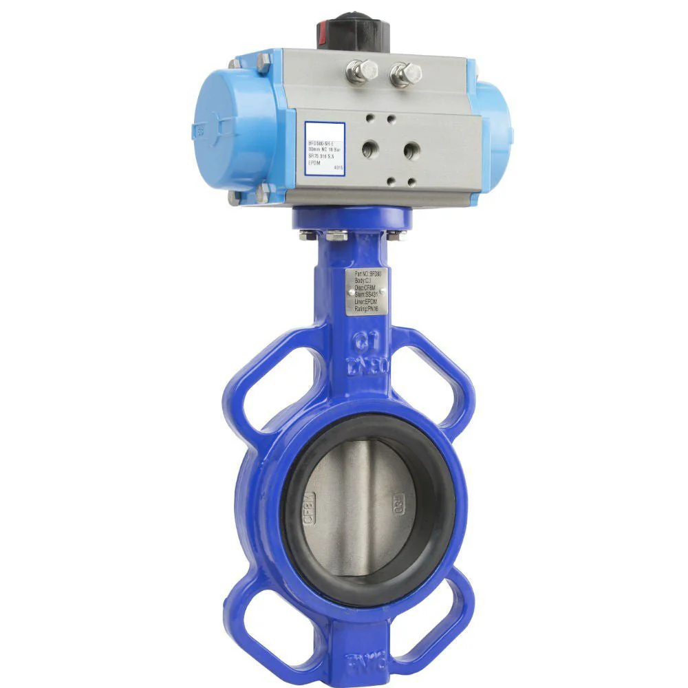 GO CI Body 316 SS Disc EPDM Liner BFDSR Butterfly Valves Actuated Spring Return Pneumatic
